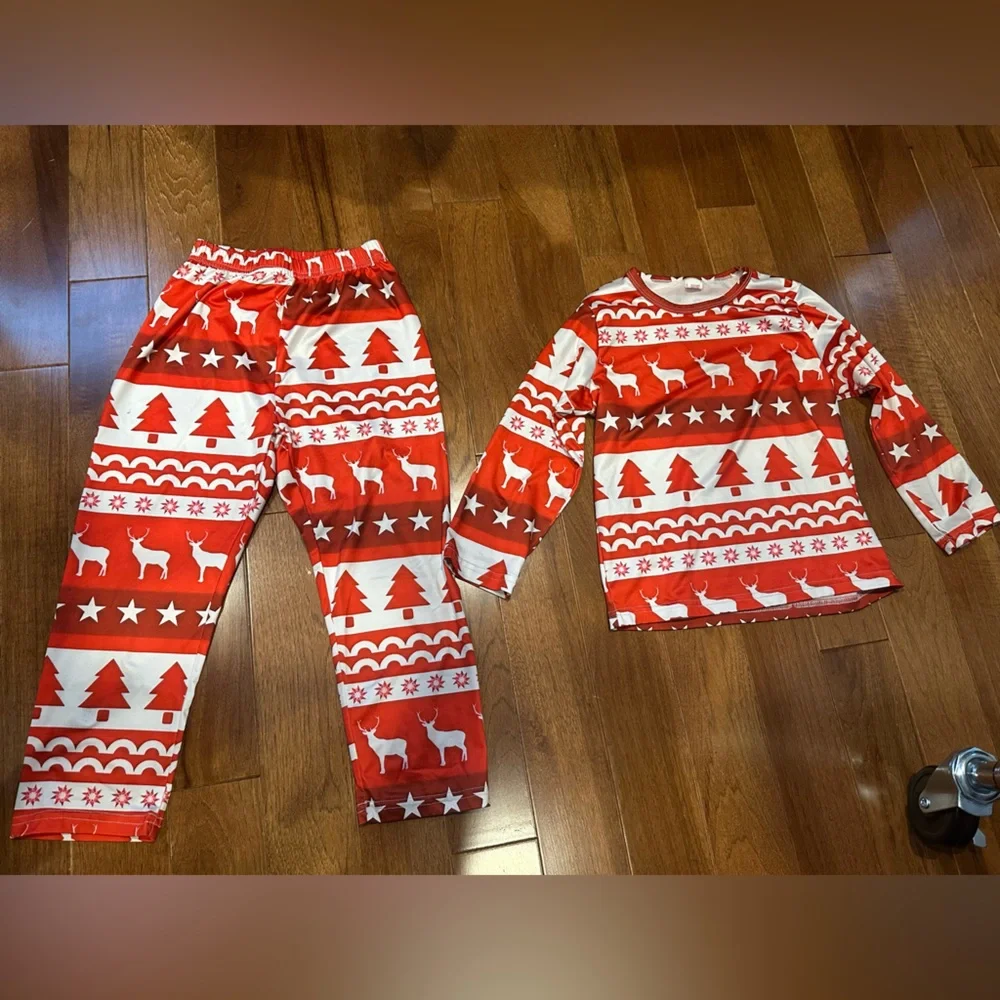 Girls Red & White Holiday Pajama Set 5–6Y Two Piece Christmas Sleepwear